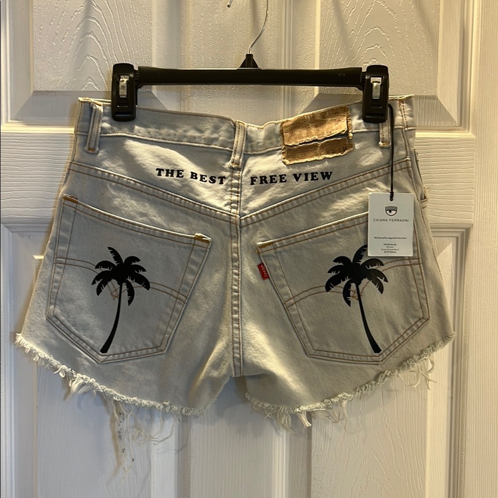 Levi's Light Blue Denim Shorts with Black Palm Pocket Prints